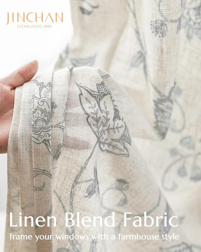 jinchan Linen Curtains Floral Curtains 63 Inch Length - Image 3