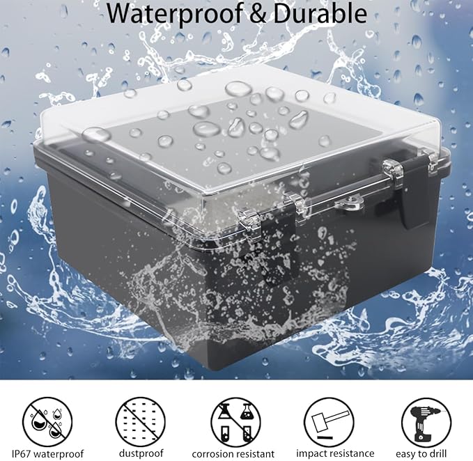Junction Box, Hinged Black Clear Cover IP67 Waterproof ABS Project Box - Image 2