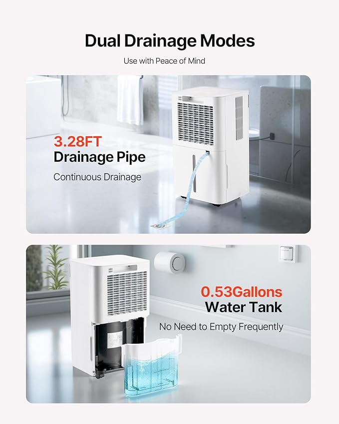 VEVOR 35 Pints Dehumidifier for Home & Basement, 2500 Sq.Ft Coverage, Drain - Image 6