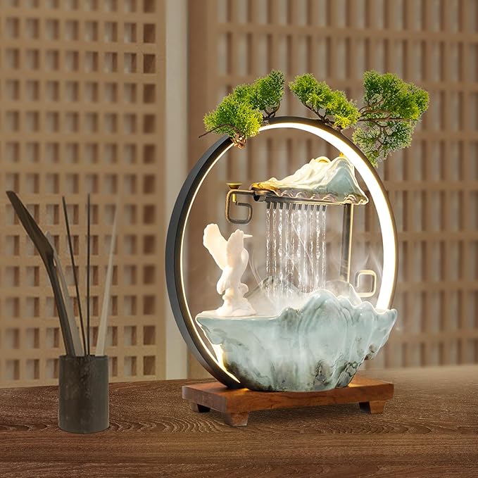15In White Crane Water Fountain Waterfall Indoor Tabletop Decration Humidifier - Image 6