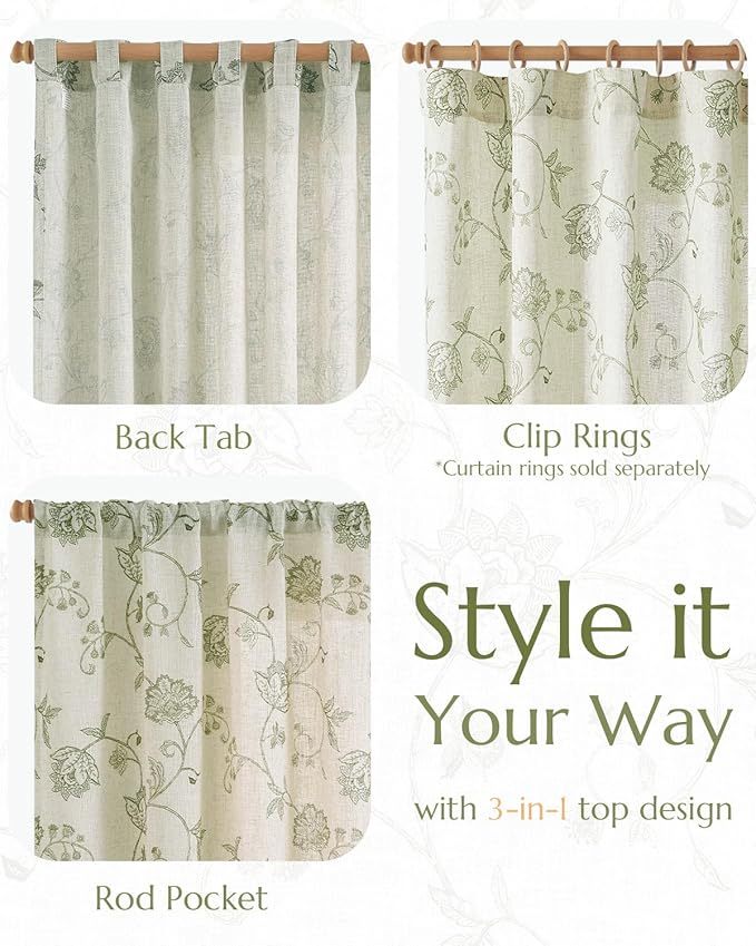 jinchan Linen Curtains Floral Curtains 63 Inch Length - Image 5