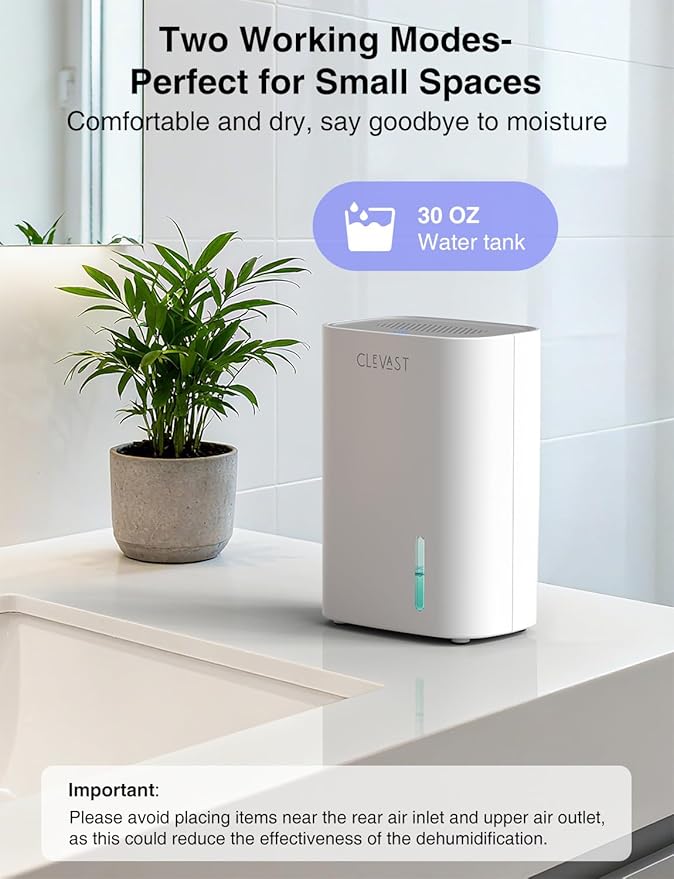 CLEVAST Small Dehumidifier for Home, 30oz Mini Air Dehumidifier for Bathroom & - Image 2