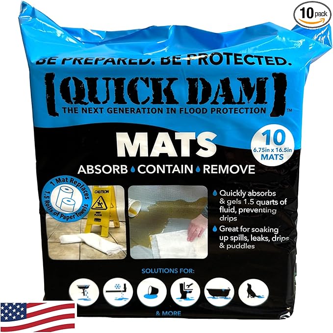 Quick Dam WUM-10 Super Absorbent Mats – 10-Pack – Dual-Sided Fluid Absorption & by QuickDam