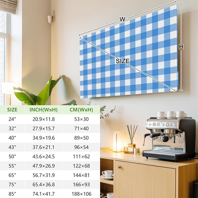 Minimalist Blue White Buffalo Plaid Indoor TV Cover, Elastic TV Screen - Image 4