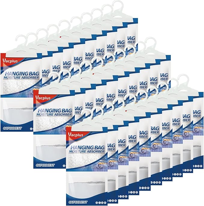Vacplus Moisture Absorbers 30 Pack, Fragrance Free Hanging Humidity Packs by Vacplus