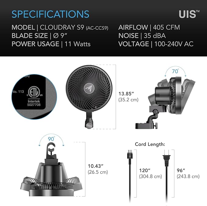 AC Infinity CLOUDRAY S9, Grow Tent Clip Fan 9” - Image 7