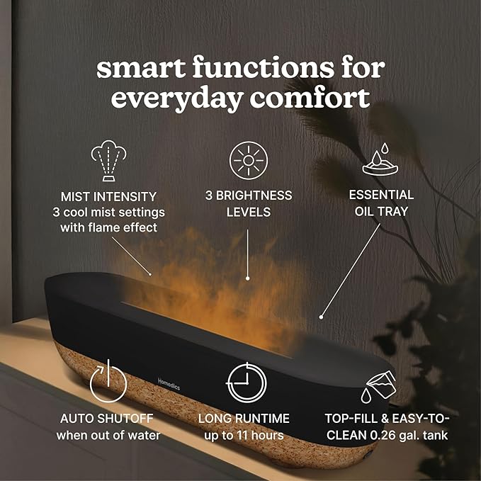 Homedics Fireside Ultrasonic Humidifier, Medium Sized Rooms, Visible - Image 3