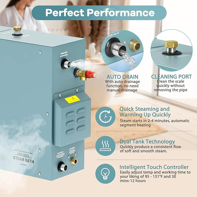 9KW Commercial Self-Draining Steam Generator Shower System Home Steam Bath Spa - Image 2