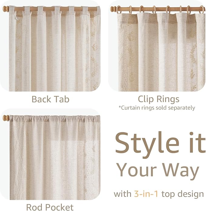 jinchan Belrose 4 Panel Curtains Set 90 Inch Length Floral Curtains Linen Blend - Image 5