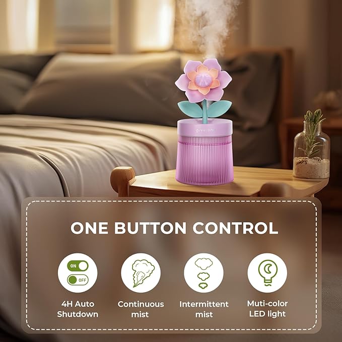 Cute Flower Mini Humidifier, 260ml Gardenia Desktop Humidifiers - Image 6