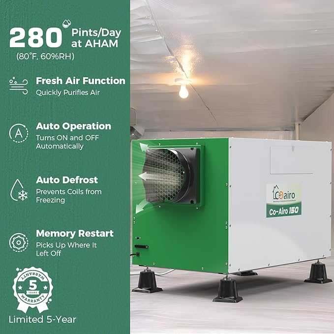Whole House Dehumidifier with Controller, 280 Pint with Fresh Air Function - Image 4