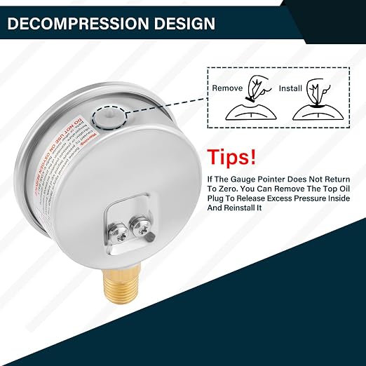 MEASUREMAN 2-1/2inch Dial Size, Glycerin Filled Pressure Gauge, 0-300psi/kpa - Image 4
