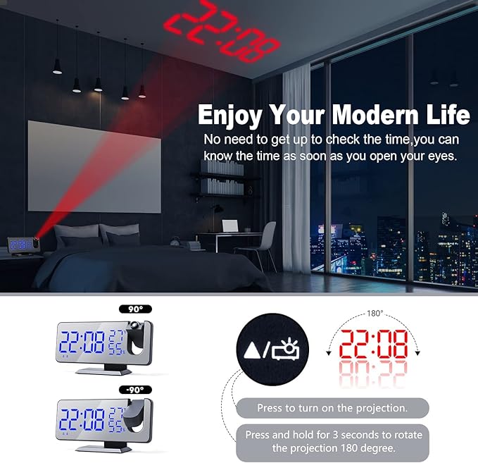 Projection Digital Alarm Clock for Bedrooms, Alarm Clock Radio on Ceiling - Image 2