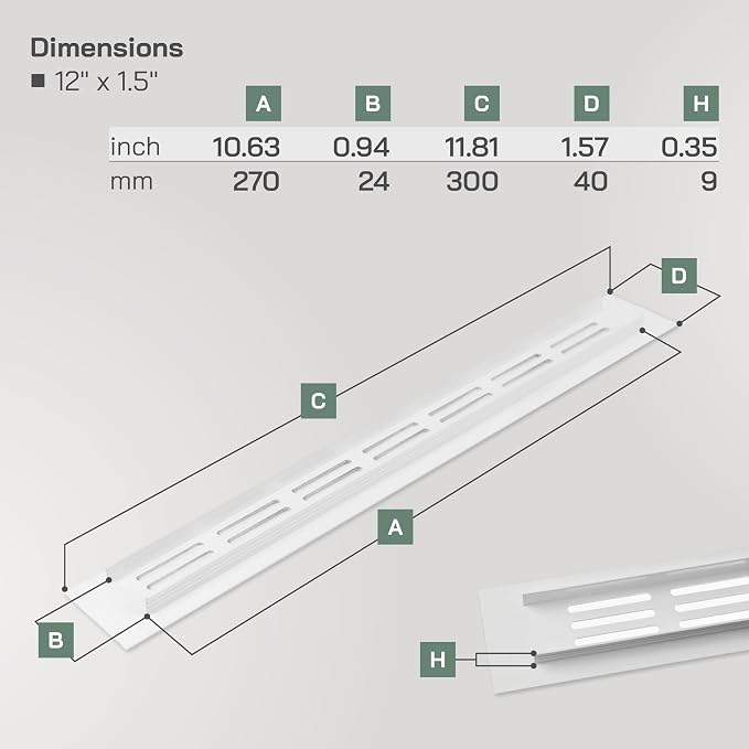 Vent Systems 12 x 1.5 Inch Air Supply Ventilation Grille - Image 2