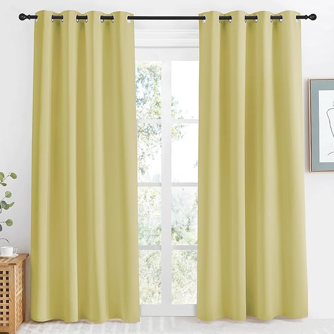 NICETOWN Paler Yellow Blackout Curtain 86" Length, W55 x L86 Inch, 8 Grommets by NICETOWN