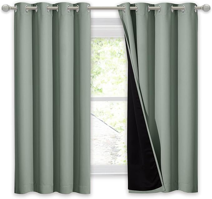 NICETOWN Greyish Green 100% Blackout Lined Curtain, 2 Thick Layers Completely - Image 2