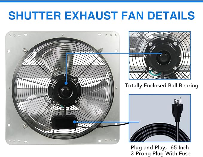KEN BROWN 18 Inch Shutter Exhaust Fan, Gable Vent Fan, Wall Mount Ventilation - Image 4
