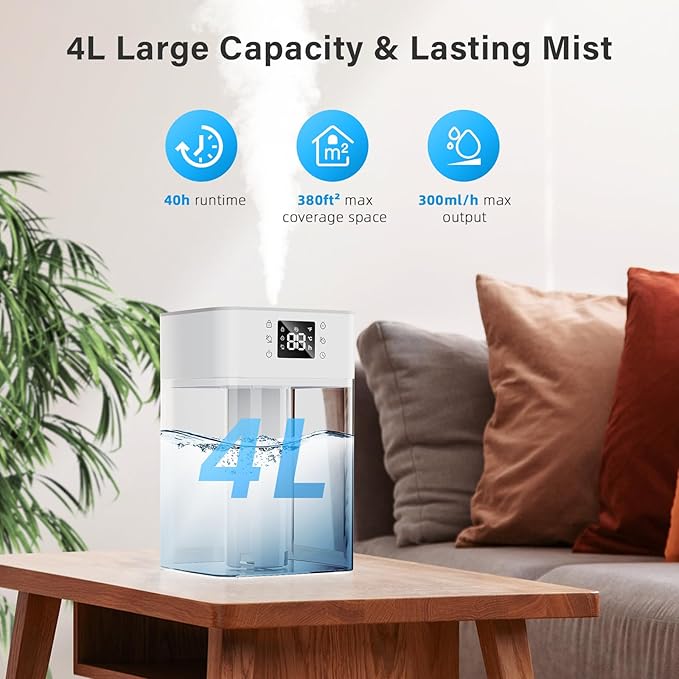 JRD 4L Humidifiers for Bedroom, Cool Mist Humidifier for Large Room, 40H Runtime - Image 8