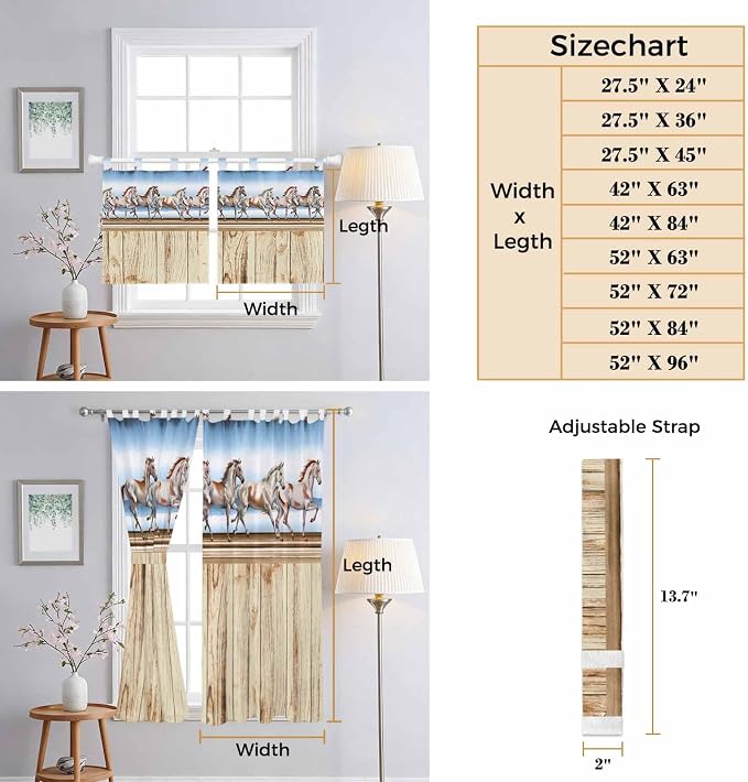 Western Horse Bathroom Curtains 63 Inch Length, Window Curtains Tab Top - Image 8
