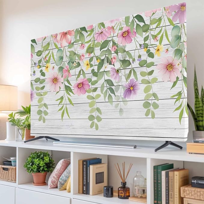 Farm Spring Pink Flowers Indoor TV Cover, Elastic TV Screen Protector Country - Image 6