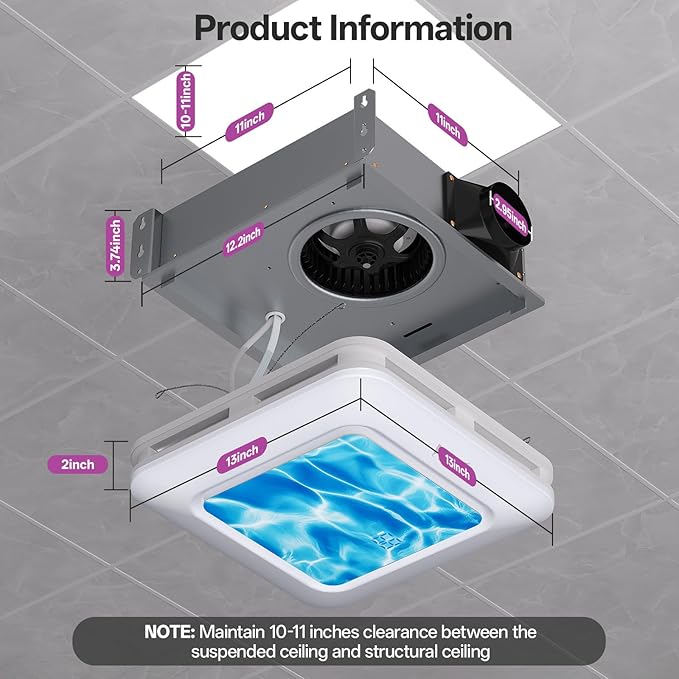 Bathroom Fan with Humidity Sensor, 230 CFM 1.0 Sone Bathroom Exhaust Fan with - Image 3