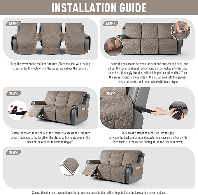 TAOCOCO 100% Waterproof Recliner Cover, Non-Slip Washable Reclining Couch Cover - Image 7