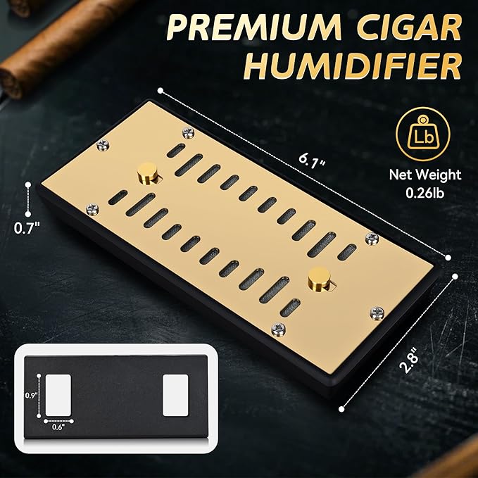 Electroplated Gold Cigar Humidor Humidifier, Slide-Closure Design, Maintains - Image 2
