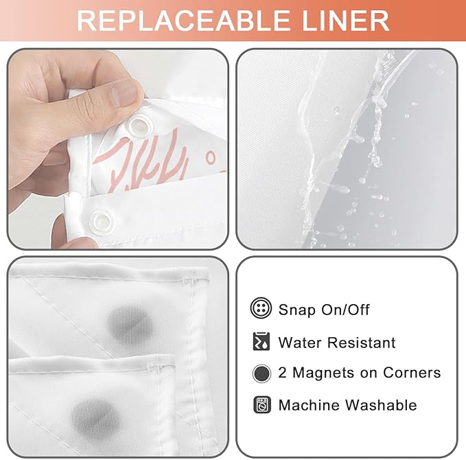 No Hook Shower Curtain with Snap in Liner, Beach Ocean Nautical Coastal Shower - Image 4
