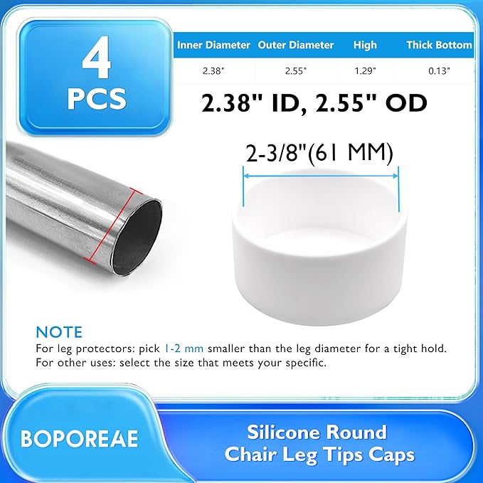 4 Pcs 2-3/8" Round Chair Leg Tips Caps, Silicone Rubber Furniture Leg Floor - Image 9