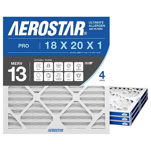 Aerostar 18x20x1 MERV 13 Air Filter, 4 Pack Set of HVAC Furnace Filters by AirFiltersDelivered