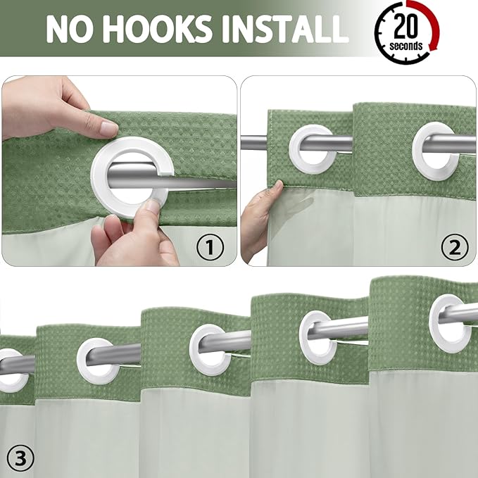 No Hook Shower Curtain and Liner Set - Image 2