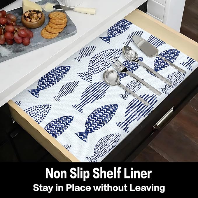 Blue Shelf Liner for Kitchen Cabinets Non Adhesive Drawer Liners Non Slip - Image 8