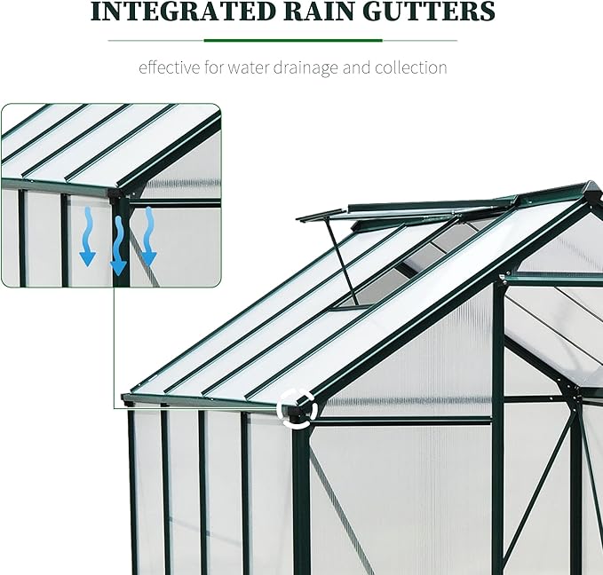 Outsunny 6' x 8' Greenhouse for Outdoors, Polycarbonate Greenhouse - Image 6