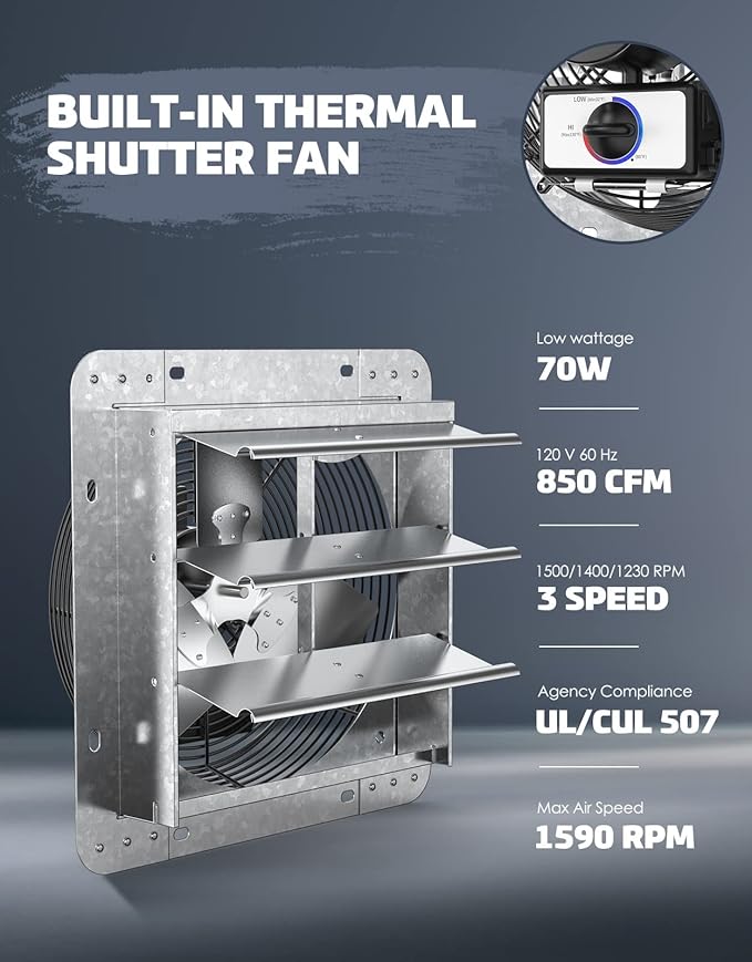 iLiving ILG8SF10V-T, 10 inch Shutter Exhaust Attic Garage Grow, Ventilation Fan - Image 4