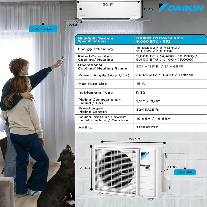 Daikin 9, 000 BTU 18 SEER2 Entra R32 Series Ductless Mini Split Heat Pump - Image 5
