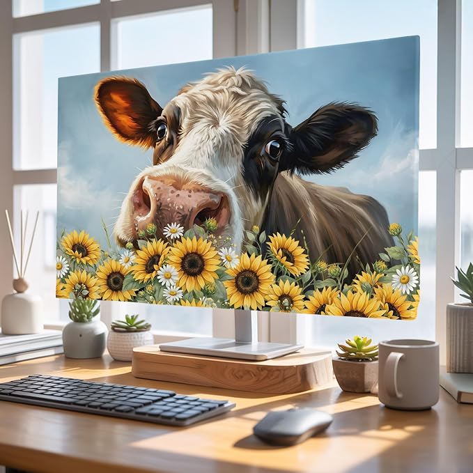 Farmhouse Animals Cow Indoor TV Cover, Elastic TV Screen Protector Sunflowers - Image 5