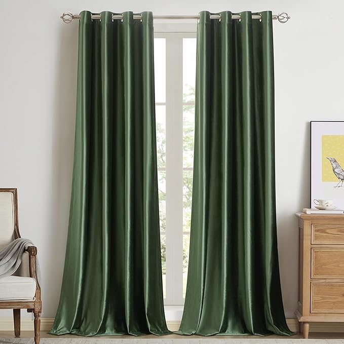 BULBUL Olive Green Velvet Curtains 72 inch Luxury Emerald Elegant Living Room by ModernShinyVelvetCurtains