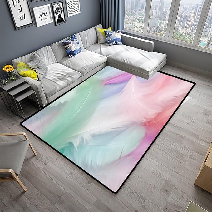 Multicolored Feathers Printing Patterns Area Rug - Image 2