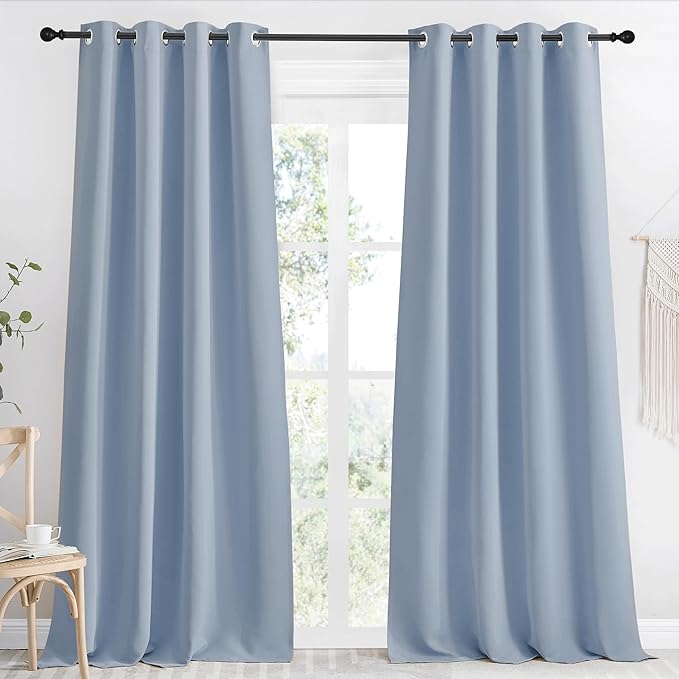 NICETOWN Kitchen Blackout Window Curtain Panel, Vintage Blue, 1 Panel, 55 by 96 by NICETOWN
