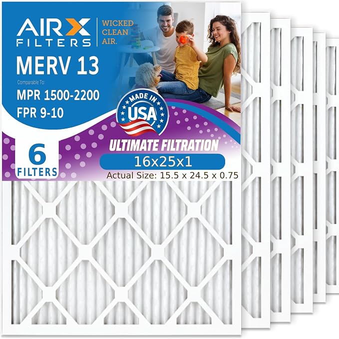 16x25x1 Air Filter by AIRX FILTERS WICKED CLEAN AIR. MERV 13 Electrostatic by AIRXFILTERSWICKEDCLEANAIR