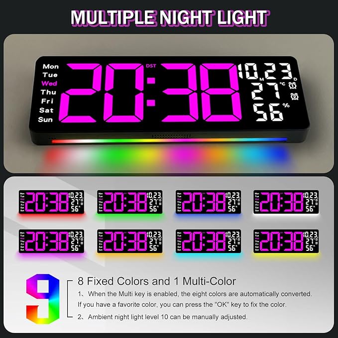 JoFomp 17.3" Large Digital Wall Clock, LED Digital Clock Large Display - Image 3