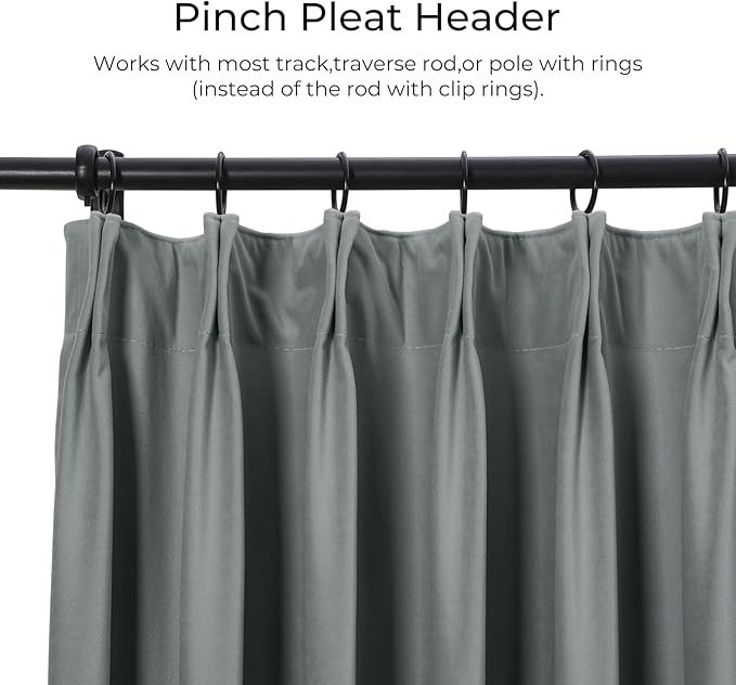 TWOPAGES Luxury Velvet Curtain Pinch Pleated Wolf Gray Curtain 108 inch Long - Image 2