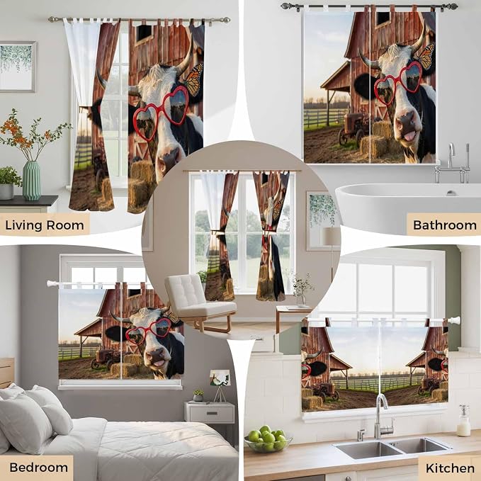 Farm Cows Kitchen Curtains 36 Inch Length, Small Window Curtains Tab Top - Image 7