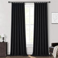 Solid Black Out Curtains 96 Inches Long, Linen Blackout Curtains by QJMYDECO