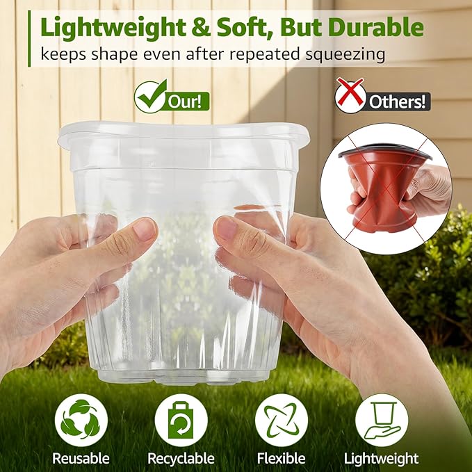 MIXC Clear Nursery Pots with Drainage Holes, 5/4/3.5 Inch Reinforced - Image 2