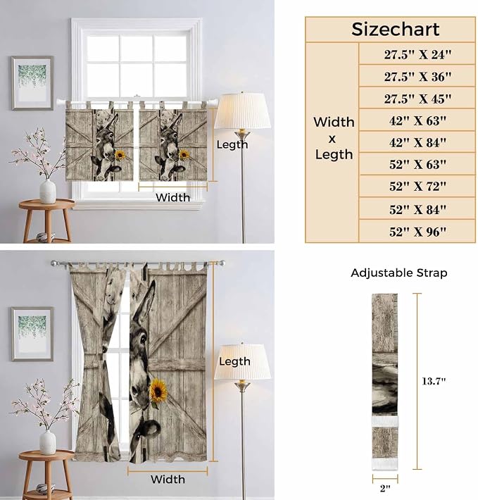Funny Farm Animals Bedroom Curtains 63 Inch Length, Window Curtains Tab Top - Image 8