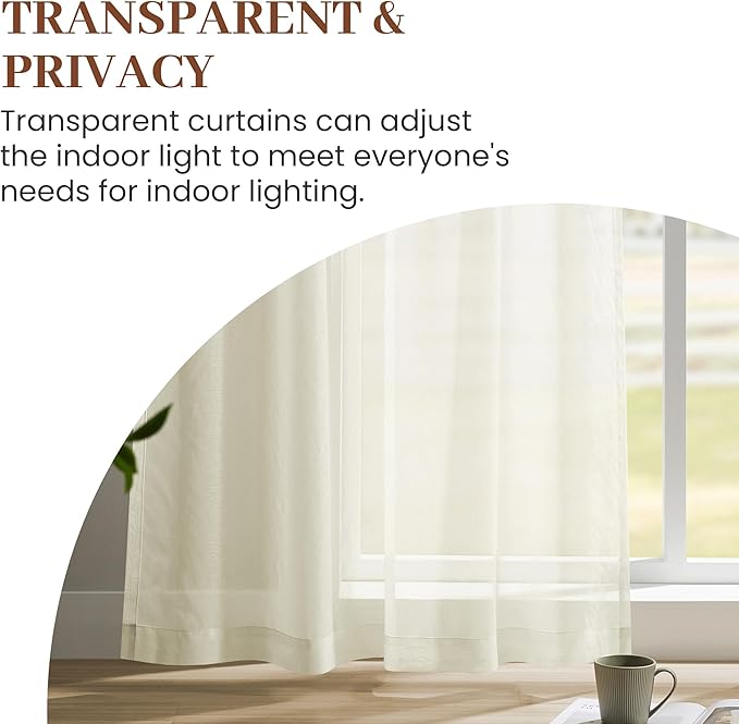 Dreaming Casa Solid Sheer Curtains 102 Inches Long Ivory Rod Pocket Voile - Image 5