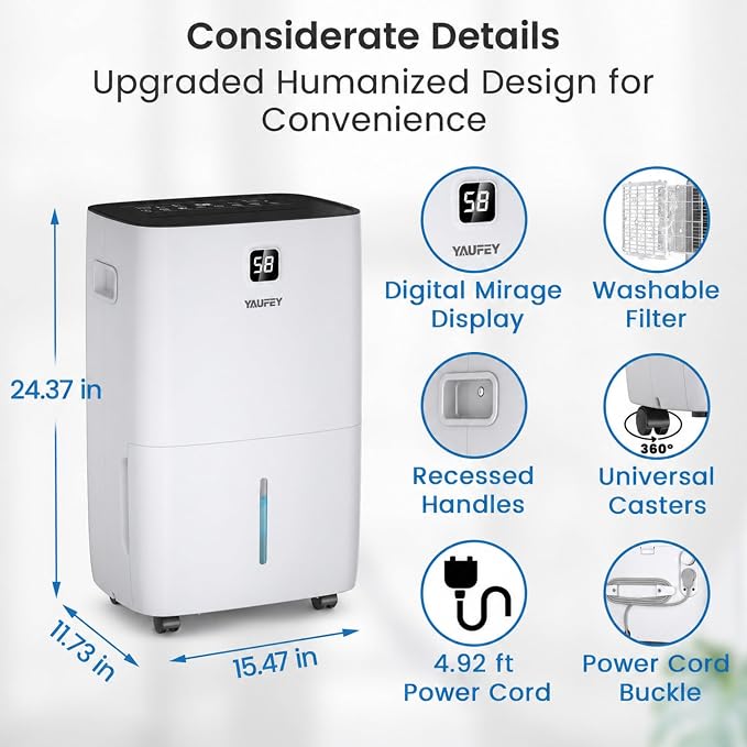 Yaufey 150 Pints Dehumidifier for Home, Basement and Large Room up to 8000 Sq. - Image 7