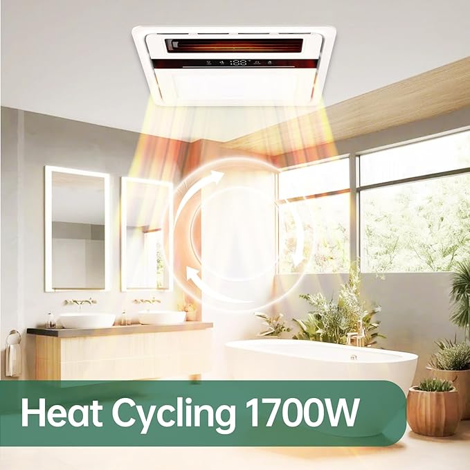 Bathroom Fan with Light and Heater, 140 CFM Ventilation, Remote Control - Image 4