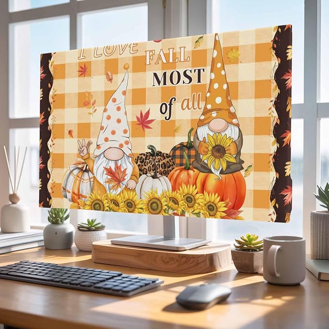 Pumpkin Harvest Sunflower Thanksgiving Gnome Indoor TV Cover, Elastic TV Screen - Image 4